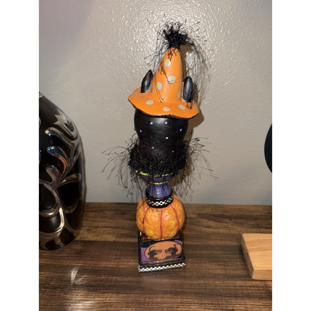 Vintage Retro Halloween Black Cat Paper Mache Figurine Seasonal Decoration - Picture 4 of 13